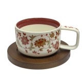 Set Ceasca Portelan si suport Lemn, TERRA COLLECTION, 250 ml