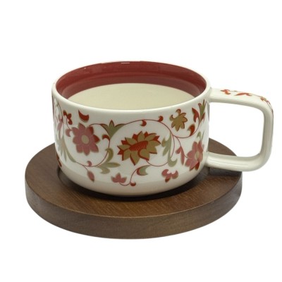 Set Ceasca Portelan si suport Lemn, TERRA COLLECTION, 250 ml foto