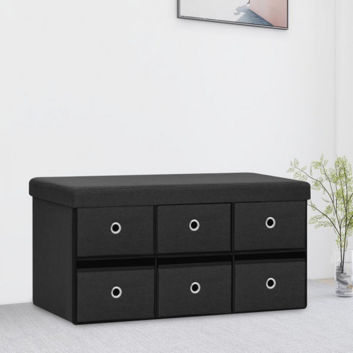 vidaXL Bancă depozitare pliabilă, negru, 76x38x38 cm, imitație p&acirc;nză