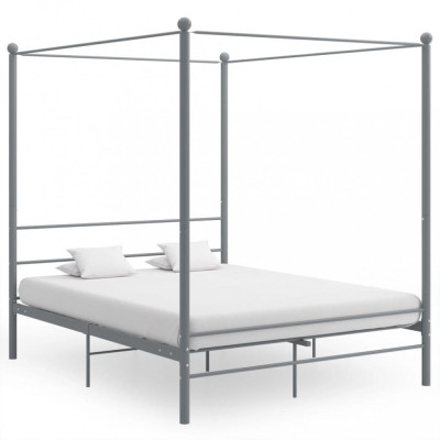 vidaXL Cadru de pat cu baldachin, gri, 160x200 cm, metal foto
