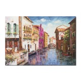 Tablou pictat manual living - La Venetia (5), stilizat - 100x70cm ulei pe panza in cutit efect 3D, Magnific!