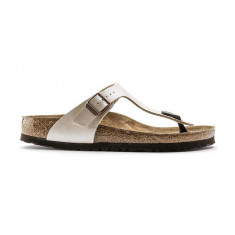 Birkenstock șlapi de piele Gizeh femei, culoarea bej, cu toc plat 943873-pearl.wht