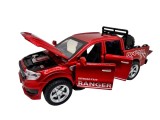 Macheta Ford Ranger Raptor 1:32 rosie replica metal lumini si sunete usi deschise bena functionala