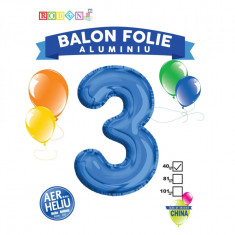 Balon, folie aluminiu, albastru, cifra 3, 40 cm foto