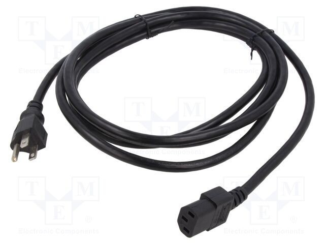 Cablu 3x18AWG NEMA 5-15, mufa PVC, 2m, negru, 10A - Qualtek Electronics