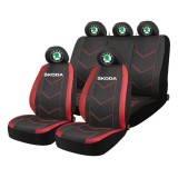 Set Huse Scaune Universale HLX6 Compatibile cu Skoda &ndash; Negru/Rosu