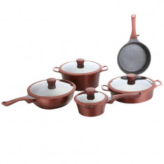 Set vase pentru gatit 9 piese, aluminiu turnat, capace sticla, suprafata antiaderenta, inductie