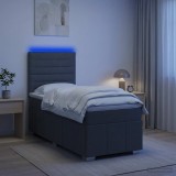 Cumpara ieftin Pat cu arcuri LED si saltea Gri inchis 90 x 190 cm Tesatura