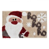 Covor Baie, Model Crăciun cu Moș Crăciun, Fulg De Nea, Ho Ho Ho, Detalii Lurex Argintiu, 75x45cm, Bej, Oem