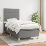 Cumpara ieftin Pat box spring cu saltea, gri &icirc;nchis, 100x200 cm, textil