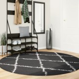 vidaXL Covor pufos &quot;PAMPLONA&quot; fire &icirc;nalte negru/crem modern &Oslash; 200 cm