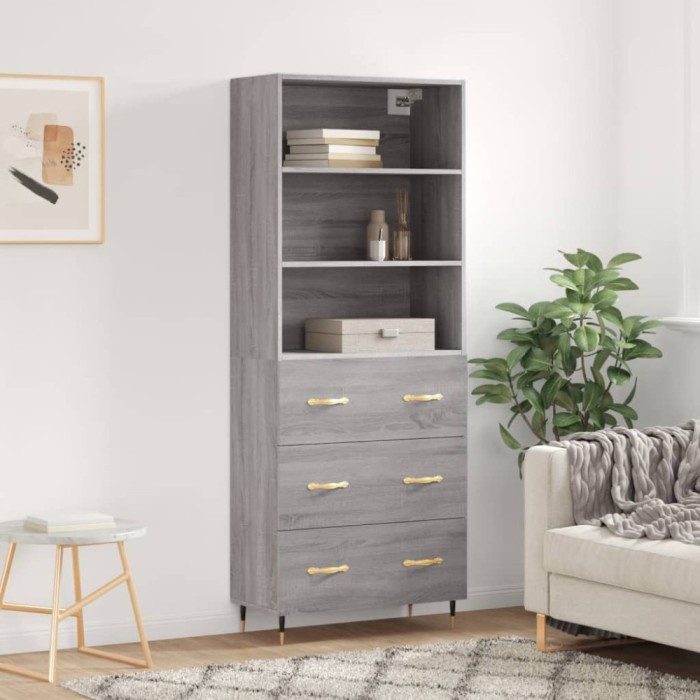 Gossi dulap inalt, gri sonoma, 69,5x34x180 cm, lemn compozit