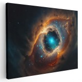 Tablou canvas nebuloasa inconjurata de galaxii, portocaliu, albastru 1137 Tablou canvas pe panza CU RAMA 50x70 cm