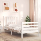 VidaXL Cadru de pat cu tăblie single, alb, lemn masiv