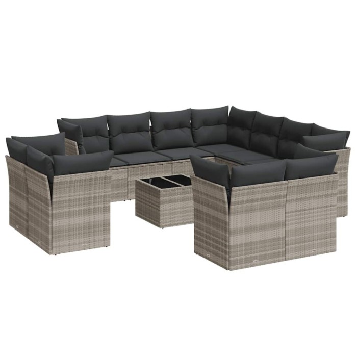 Set canapele de gradina cu perne, 12piese gri deschis poliratan