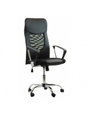 Scaun birou OFF 906, ergonomic, mesh, piele ecologica, cadru cromat, mecanism de balans, 110 kg, negru foto