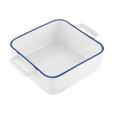 Vas termorezistent din ceramica patrat pentru cuptor, 33 cm, capacitate 3.5 litri, alb cu margine rosie, Yucca Florina