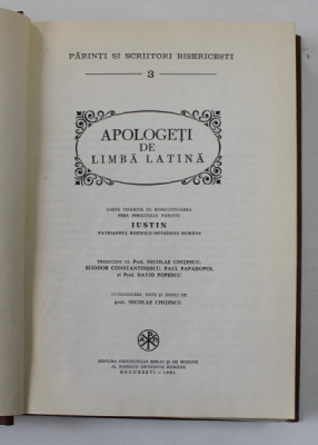 APOLOGETI DE LIMBA LATINA , traducere de NICOLAE CHITESCU...DAVID POPESCU , SERIA PSB NR. 3, 1981 foto