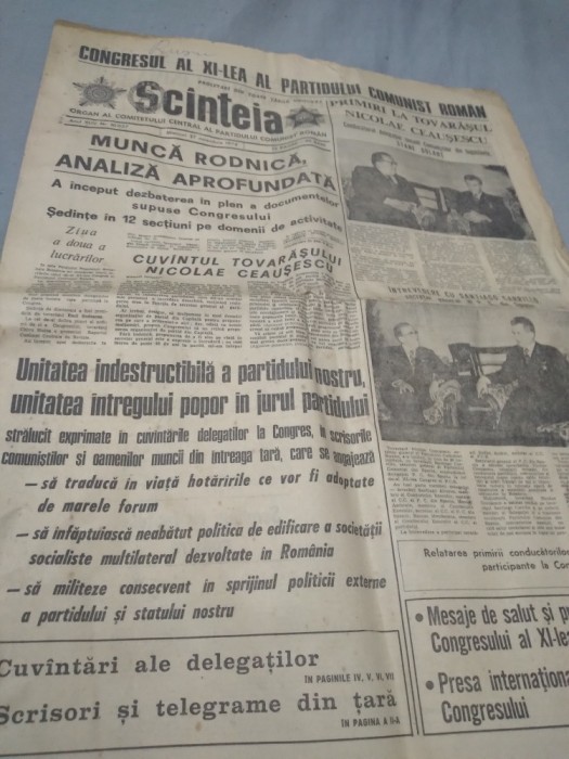 ZIAR SCANTEIA 27 NOEMBRIE 1974 CONGRESUL AL XI AL PCR