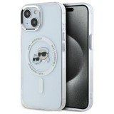 Husa MagSafe pentru Apple iPhone 14, Karl Lagerfeld, IML Metal Karl &amp; Choupette&#039;s Heads, Alba