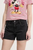 Abercrombie &amp; Fitch pantaloni scurți jeans femei, culoarea negru, uni, high waist, KI149-5123