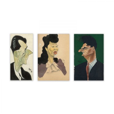 Iosif Ross, trei portrete caricaturale &amp;icirc;n tempera și cărbune, 1954-58 foto