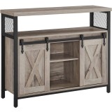 VASAGLE Comoda pentru living sau bucatarie, cu 2 usi glisante, rafturi reglabile, stil rustic, 33x100x80cm, gri Household NewTrend