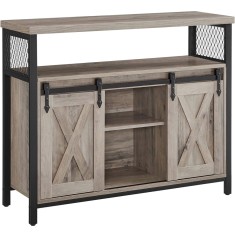 VASAGLE Comoda pentru living sau bucatarie, cu 2 usi glisante, rafturi reglabile, stil rustic, 33x100x80cm, gri Household NewTrend