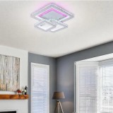 Lustra LED LEILA 87W cu telecomanda, dimabila, 3 patrate, RGB + lumina rece/calda/neutra, alb/crom