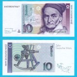 Germania RFG (pick 38) 10 Deutsche Mark 1993 UNC; Seria: Personalități; Carl Friedrich Gauss