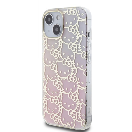 Husa pentru iPhone 15 - Hello Kitty Hardcase IML Gradient Electrop Crowded Kitty Head (HKHCP15SHCHPEP) - Pink