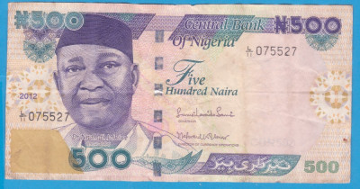 (1) BANCNOTA NIGERIA - 500 NAIRA 2012, PORTRET DR, NNAMDI AZIKIWE foto