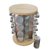 Suport rotativ pentru condimente cu 16 borcane, bambus si inox