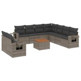 Set mobilier de gradina cu perne, 10 piese, gri, poliratan
