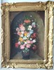 Vază cu flori &icirc;n firidă, pictură pe p&acirc;nză nesemnată, Ulei, Realism