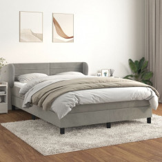 vidaXL Pat box spring cu saltea, gri deschis, 140x200 cm, catifea