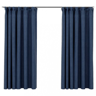 Draperii opace aspect in, cu carlige 2 buc. albastru 140x175 cm foto