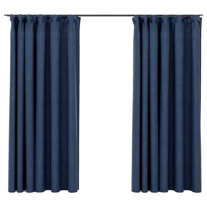 Draperii opace aspect in, cu carlige 2 buc. albastru 140x175 cm