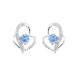 Cumpara ieftin Cercei argint 925, JW842, model inima cu zirconiu albastru, placati cu rodiu