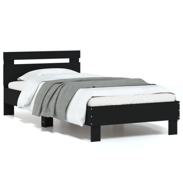 vidaXL Cadru de pat cu tăblie, negru, 75x190 cm, lemn prelucrat 838569