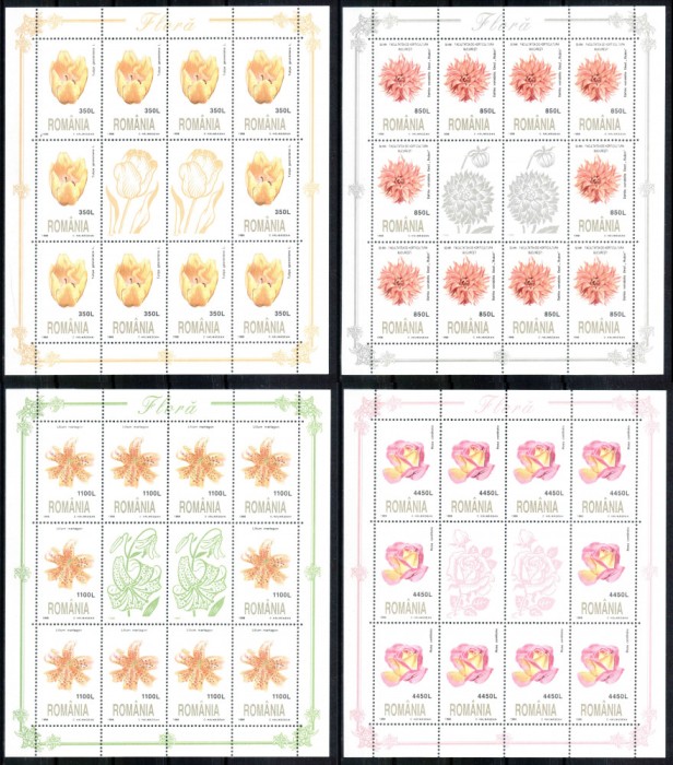 Romania 1998, LP 1466 b, Flora, coli mici de 10 timbre + 2 vg, MNH! LP 50,00 lei