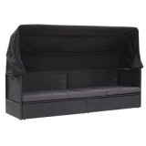 Pat Canapea De Exterior Cu Copertină Negru Poliratan 46092, General