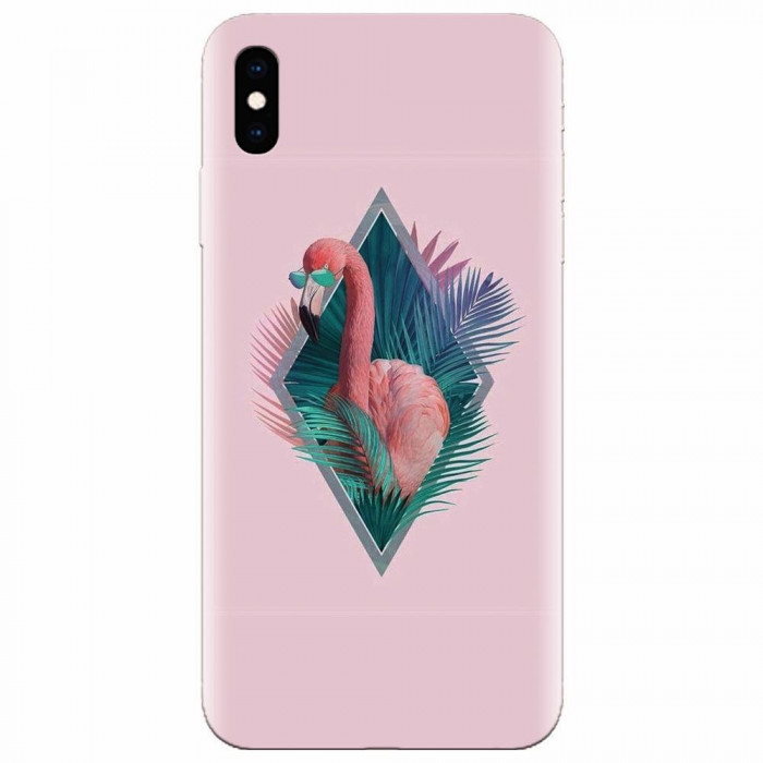 Husa silicon pentru Apple Iphone X, Flamingo With Sunglass