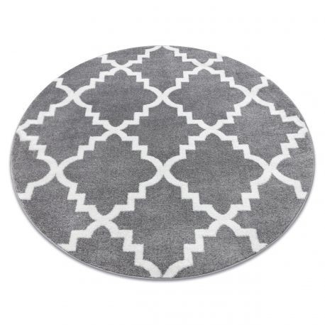 Covor Sketch rotund - F343 gri și alb marocani Trellis, cerc 140 cm