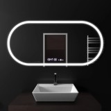 Oglinda LED Ovala, 80x50cm, Altera Senzor MotionGlow Marcello, Sistem Dezaburire, Ceas &amp; Termometru, Dimabila ModernLight Concept