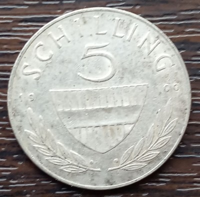 (A989) MONEDA DIN ARGINT AUSTRIA - 5 SCHILLING 1960, CALUL LIPIZZAN, 5,2 GRAME, PURITATE 640 foto