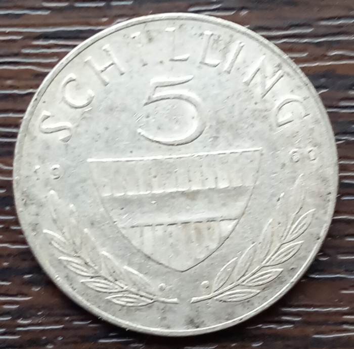 (A989) MONEDA DIN ARGINT AUSTRIA - 5 SCHILLING 1960, CALUL LIPIZZAN, 5,2 GRAME, PURITATE 640
