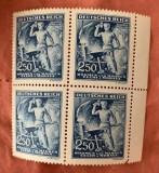 Bloc 4 Timbre Boemia și Moravia 1943 Statuia lui Siegfried din Praga 250 h Cu Margine Dreapta Neștampilat - A007