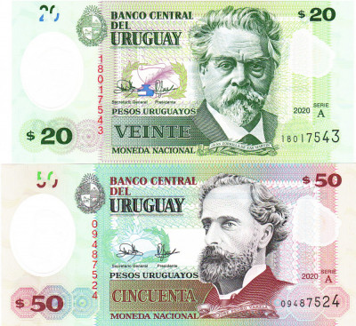 Uruguay Set 20-50 Pesos 2020 Polimer P 101-102 UNC foto