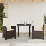 VidaXL Set mobilier de grădină cu perne, 3 piese, maro, poliratan